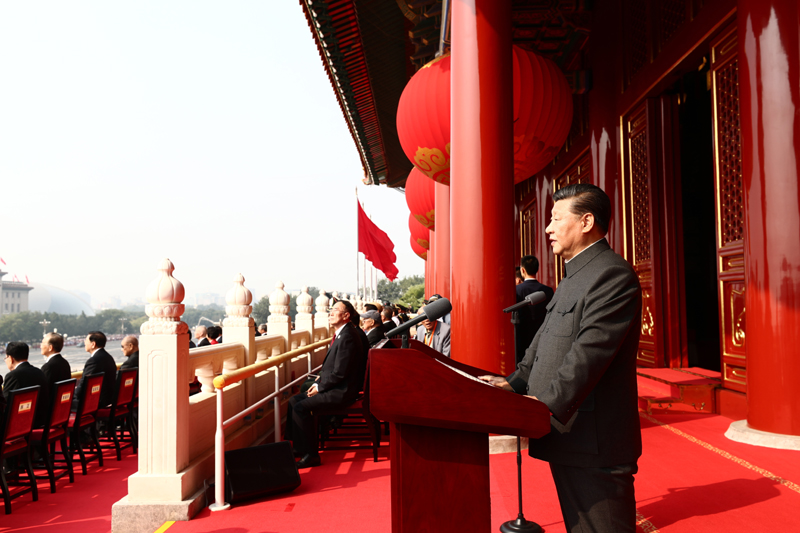10月1日上午，慶祝中華人民共和國成立70周年大會在北京天安門廣場隆重舉行。中共中央總書記、國家主席、中央軍委主席習(xí)近平發(fā)表重要講話。